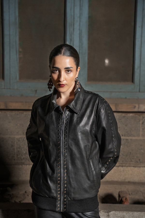 AYYAR LEATHER STUDDED JACKET