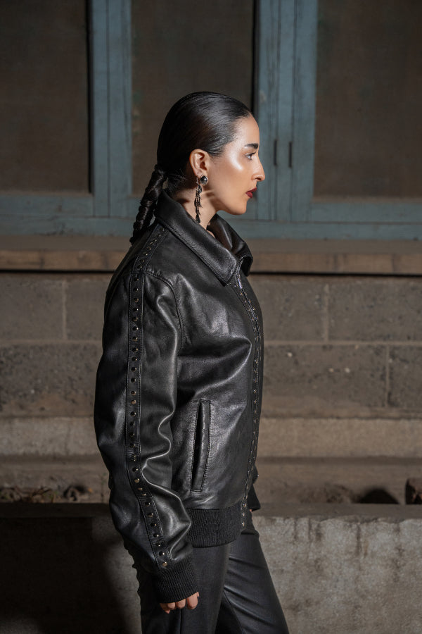 AYYAR LEATHER STUDDED JACKET