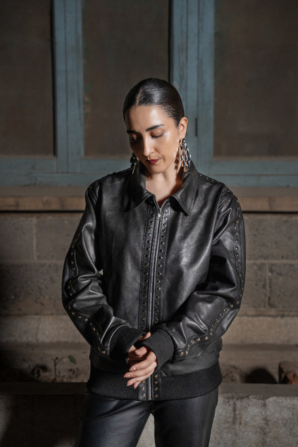 AYYAR LEATHER STUDDED JACKET