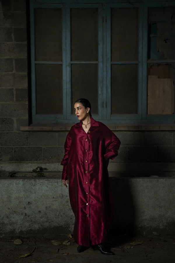 GULRANG RAW SILK SHIRT DRESS