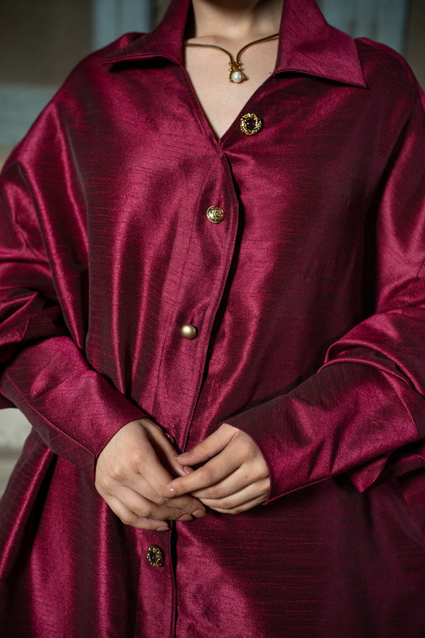 GULRANG RAW SILK SHIRT DRESS