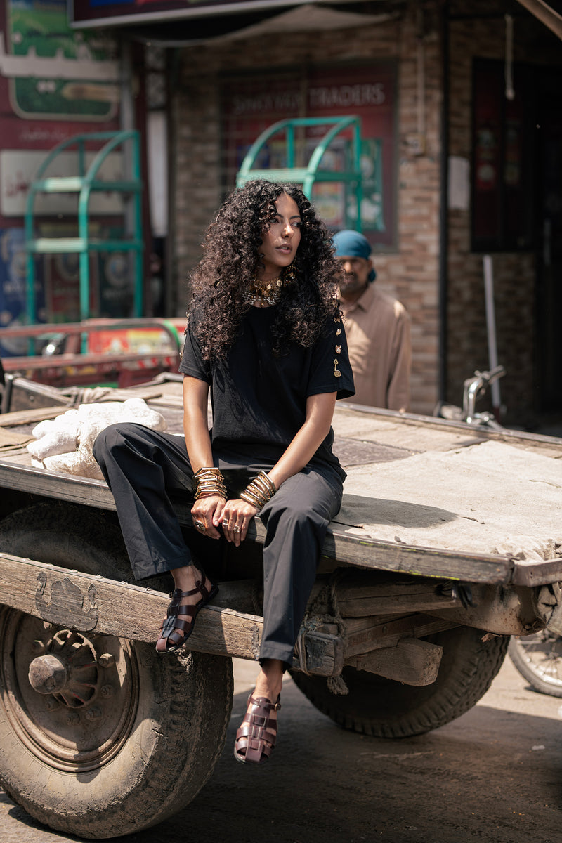 Streets of Style – Black Tee with Metal Accents