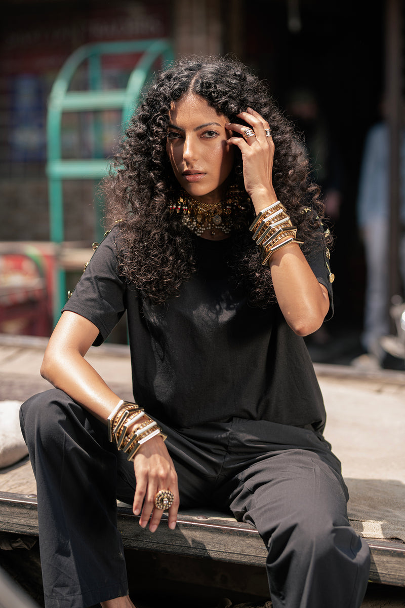 Streets of Style – Black Tee with Metal Accents