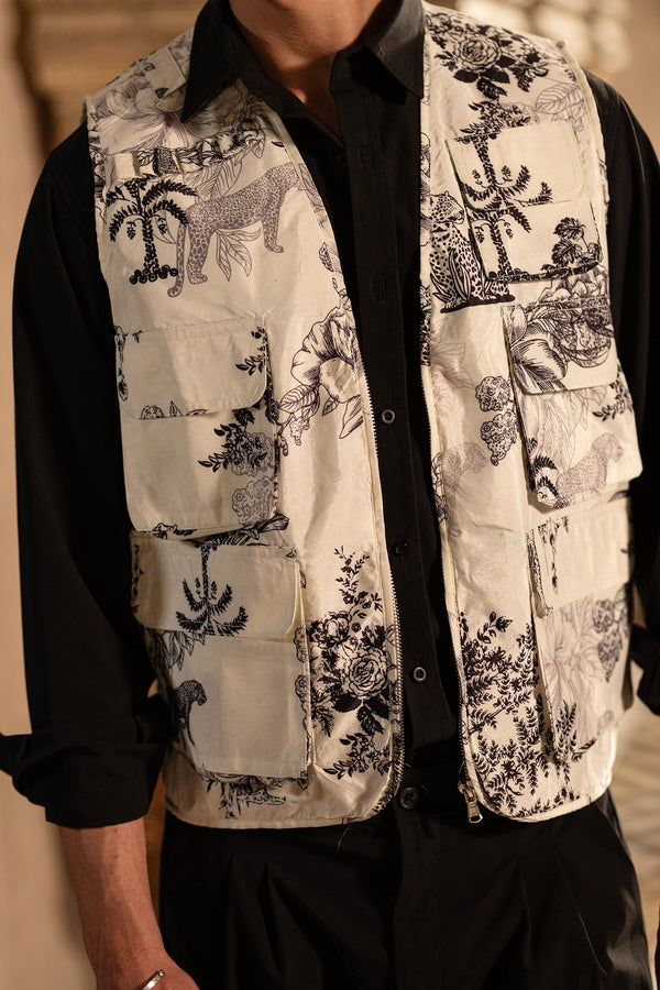 White Signature Print Waist Coat (unisex)