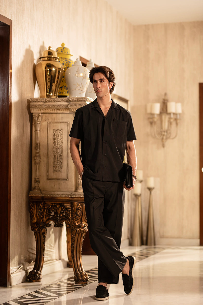 Urban Noir – Tailored Camp Collar Shirt