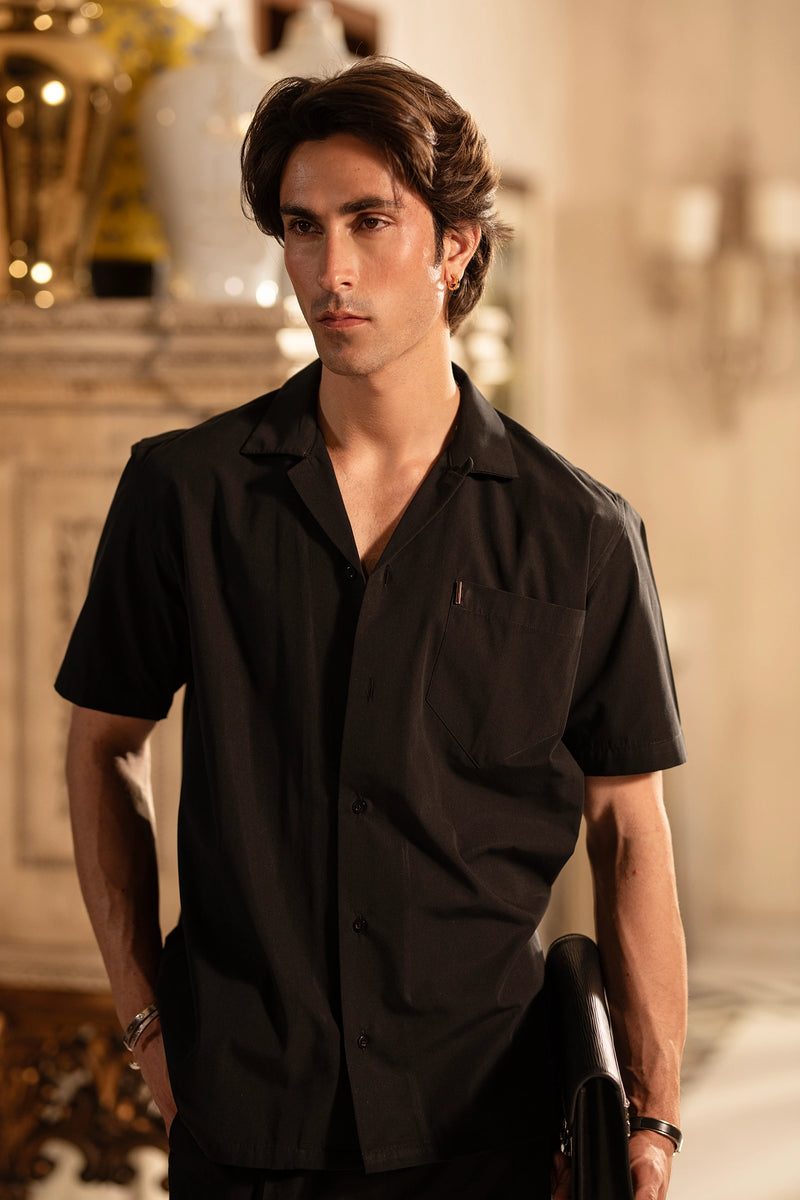 Urban Noir – Tailored Camp Collar Shirt