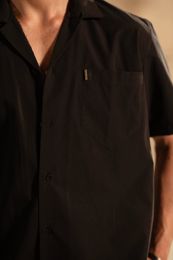 Urban Noir – Tailored Camp Collar Shirt