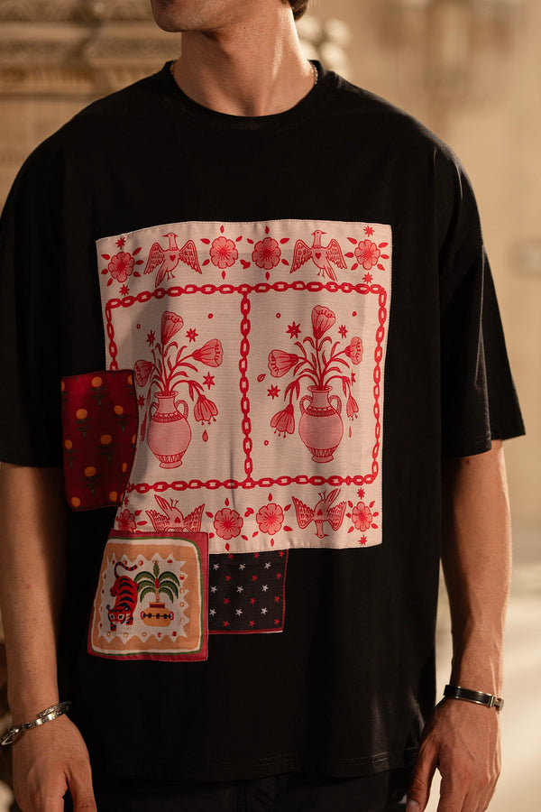 Patchwork Heritage Tee – Noir Edition (unisex)