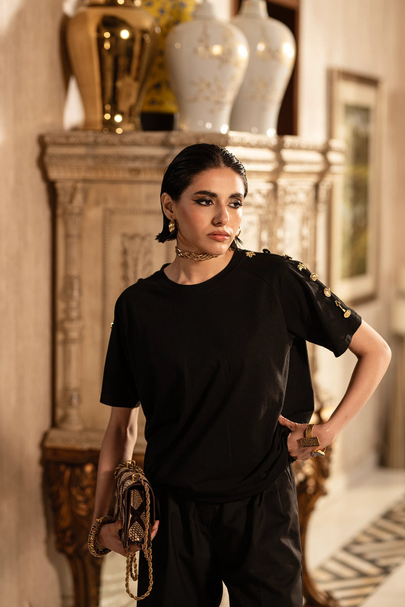 Streets of Style – Black Tee with Metal Accents
