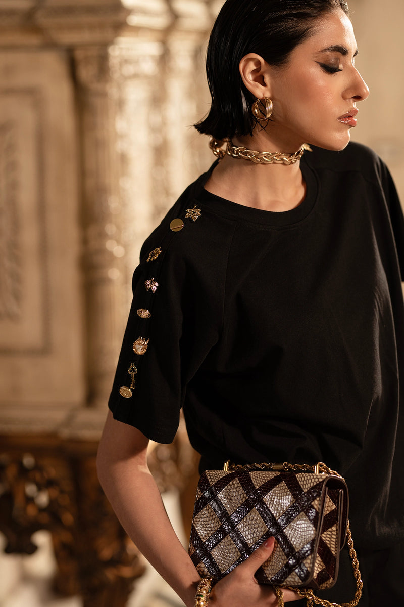 Streets of Style – Black Tee with Metal Accents